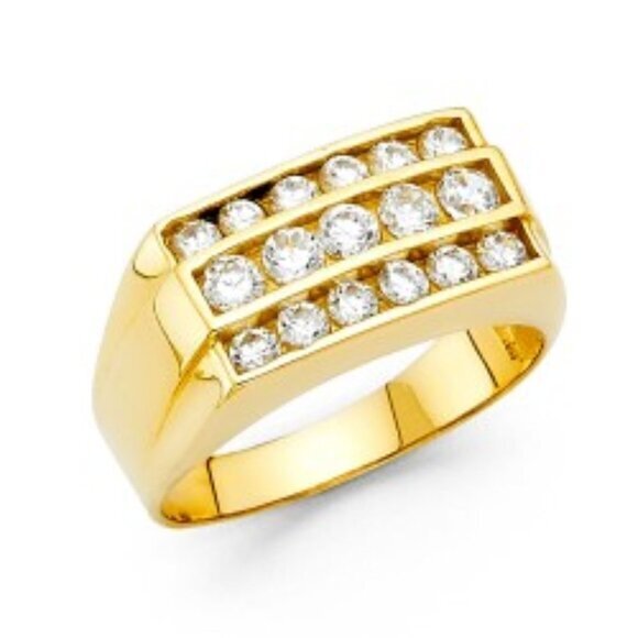 Other - 9mm Solid 14K Yellow Gold CZ Men's Ring